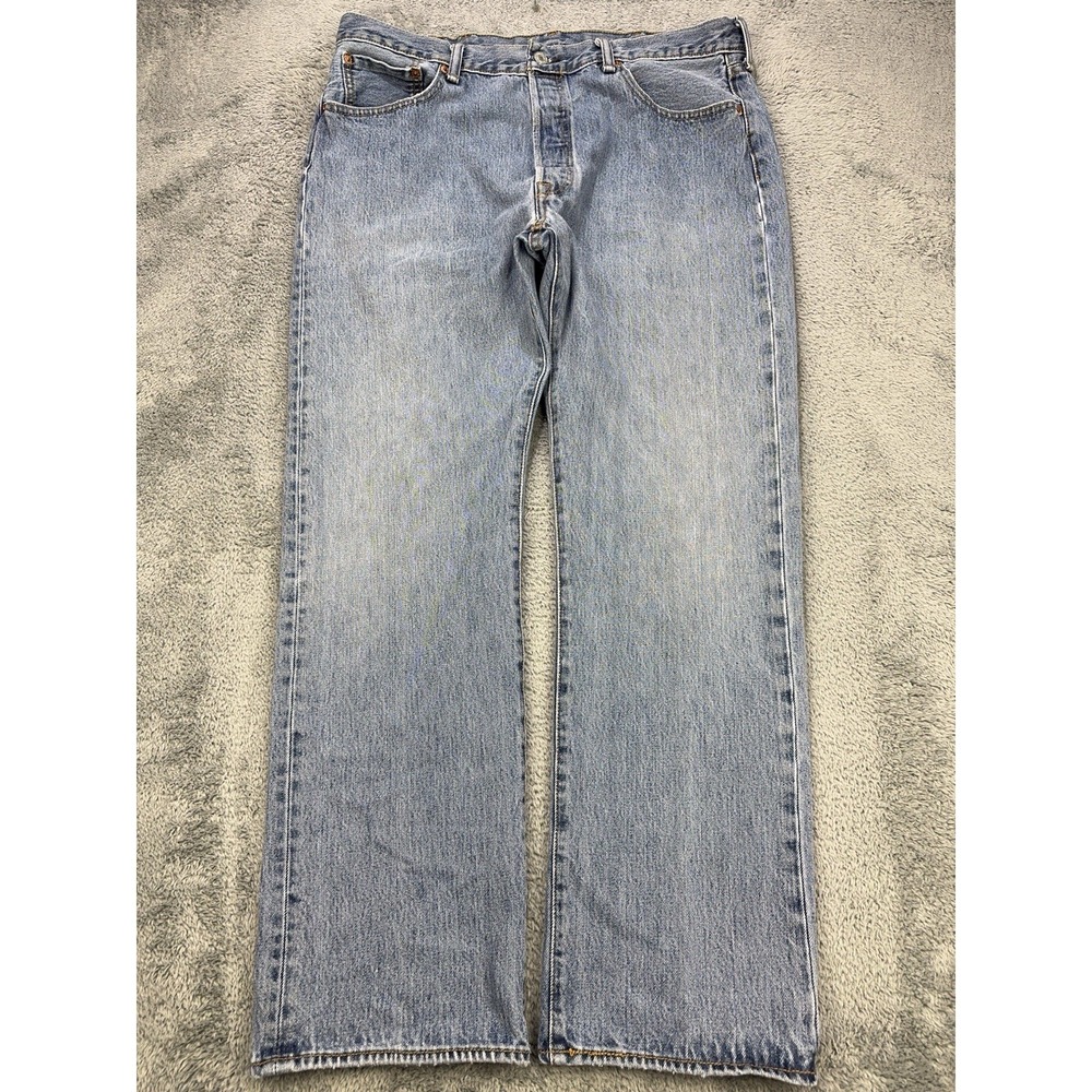 Levis 501 Jeans Mens 38x32 Blue Distressed‎ Denim Straight Leg Button Fly